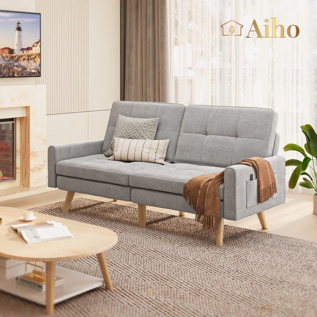 Aiho Convertible Futon Sofa Bed，Couches with with S-Springs and Adjustable Backrest for Living ... | Walmart (US)
