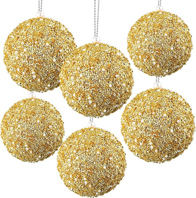 Poen 6 Pcs Christmas Ball Ornaments 4.13 Inch Christmas Tree Ornaments Hanging Sequin Glitter Bal... | Amazon (US)