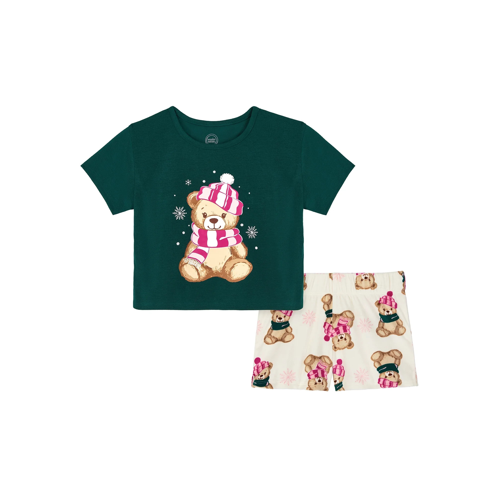 Wonder Nation Girls Short Sleeve Top and Shorts Pajama Set, 2-Piece, Sizes 4-18 & Plus | Walmart (US)