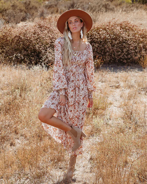 Fallen Wishes Smocked Balloon Sleeve Maxi Dress | VICI
