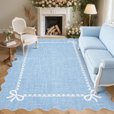 Washable Non-Slip Area Rug – Scalloped Bow Print, Low Pile Blue Carpet  Collapsible, Mark Resistant, Soft – Size: 9x12ft | Target
