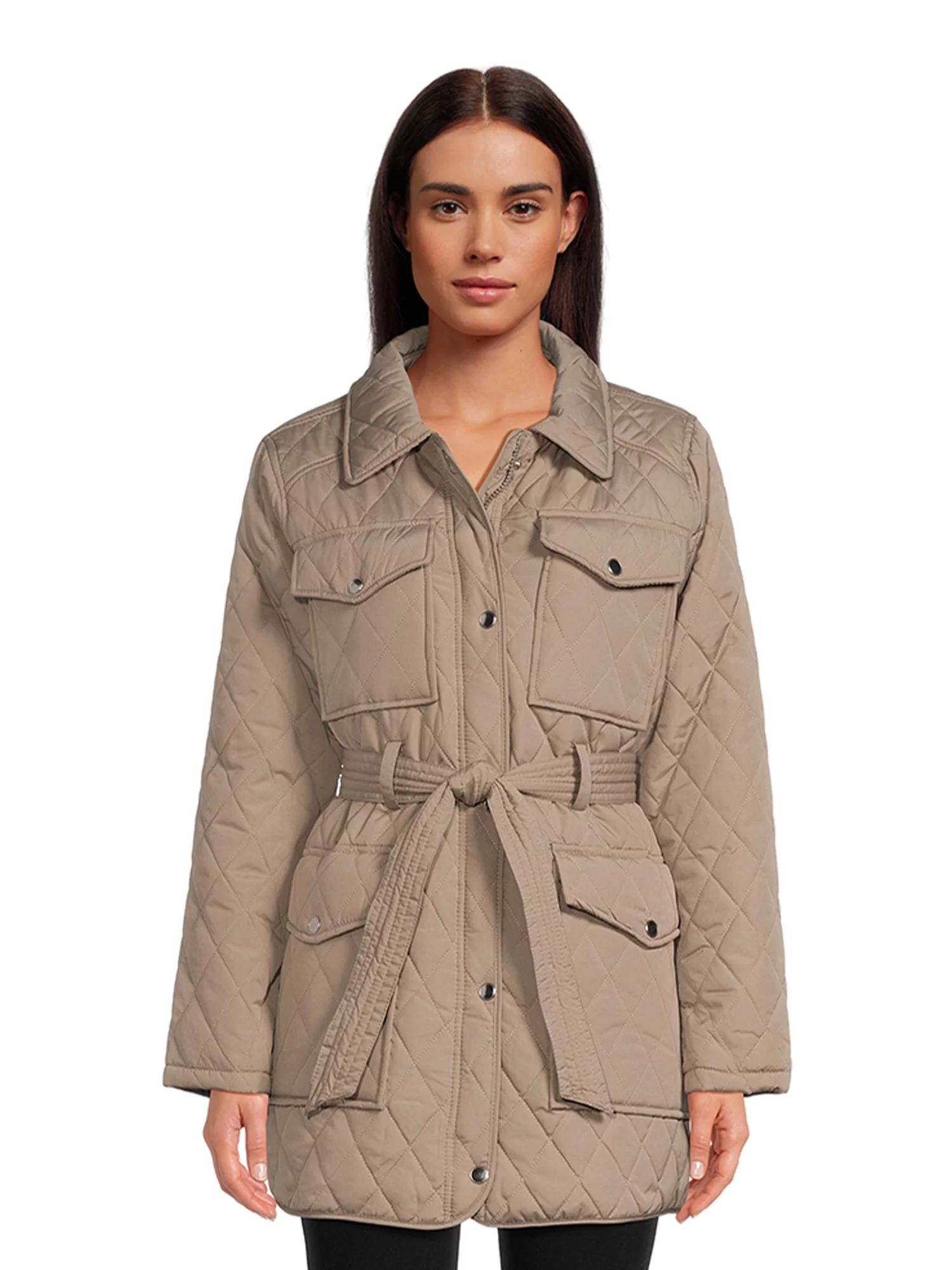 Urban Republic Women’s Thin Quilted Barn Jacket with Belt | Walmart (US)