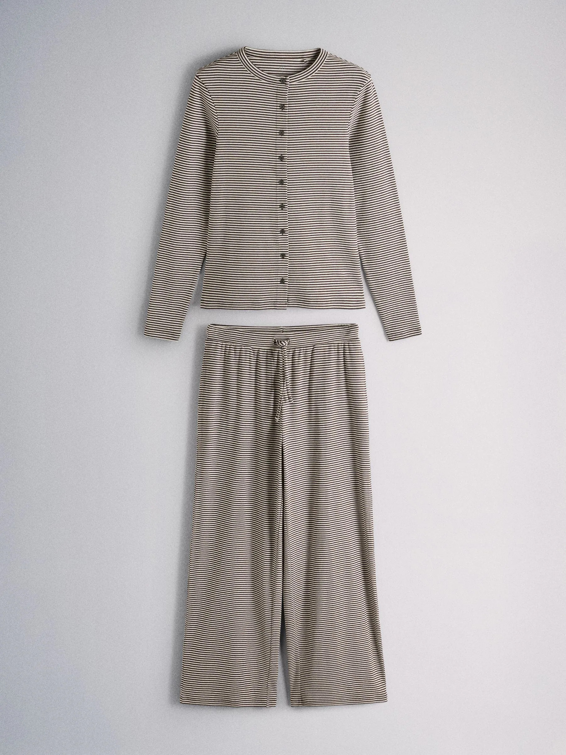 The Set The Set Long Sleeve Button Through T-Shirts and Trousers Co-Ord Set Stripe | Next EU