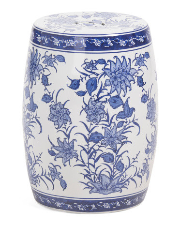 17.25in Chinoiserie Pinwheel Flower Decorative Ceramic Stool | TJ Maxx
