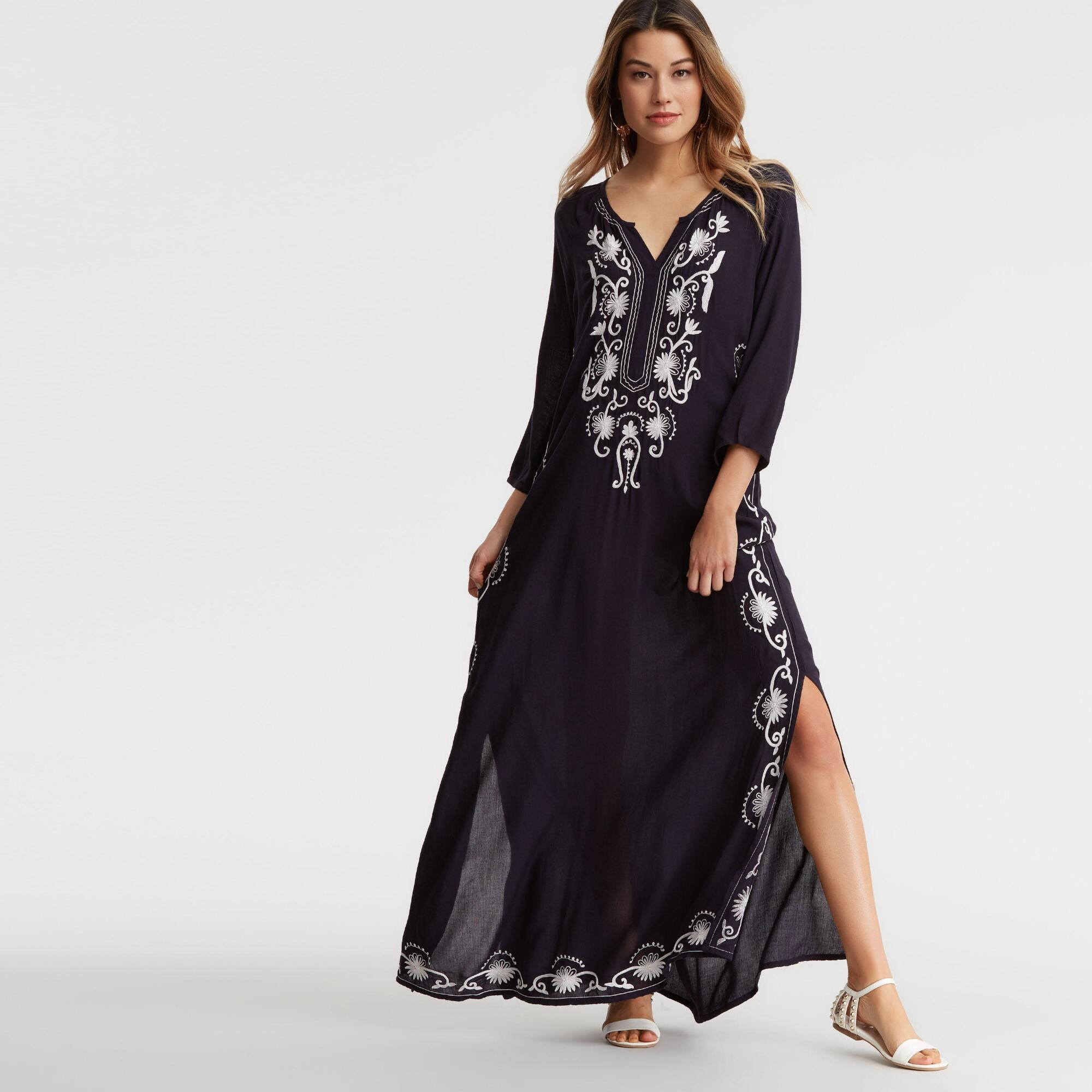 Navy Blue  and White Embroidered Carissa Dress by World Market | World Market