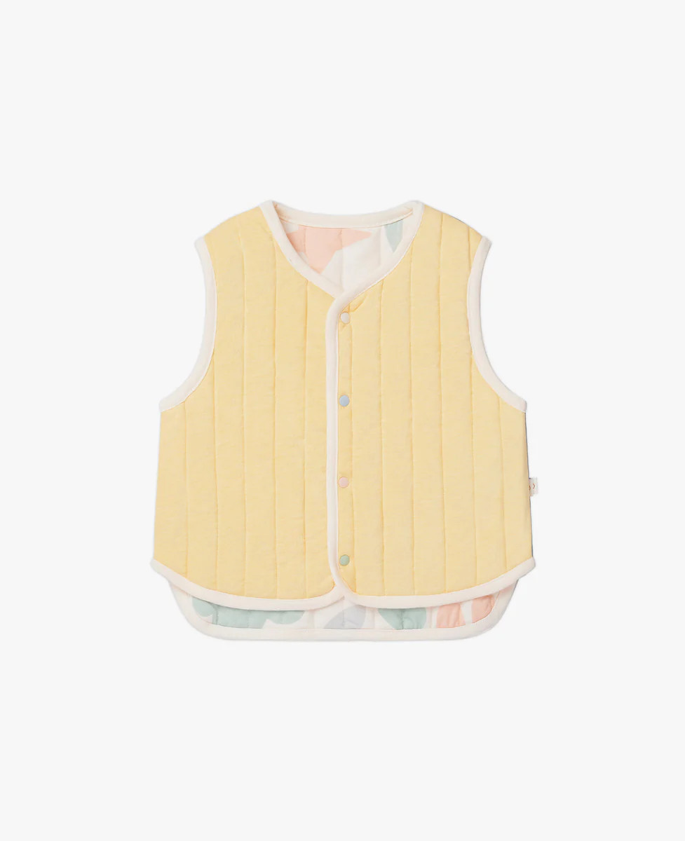 Reversible Quilted Vest - Buttermilk/Summer Fields | Petite Revery