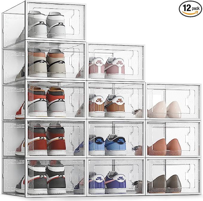 SEE SRPING XX-Large 12 Pack Shoe Storage Box, Clear Plastic Stackable Shoe Organizer for Closet, ... | Amazon (US)