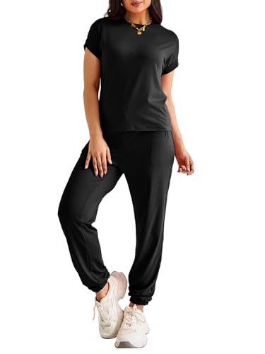 TGDVCY Two Piece Lounge Sets for Women - Casual Round Neck Tee High Waisted Pants Loungewear Tracksuit Sets with Pockets Breathable Workout Outfit Lightweight Lounge Clothes for Going Out | Amazon (US)