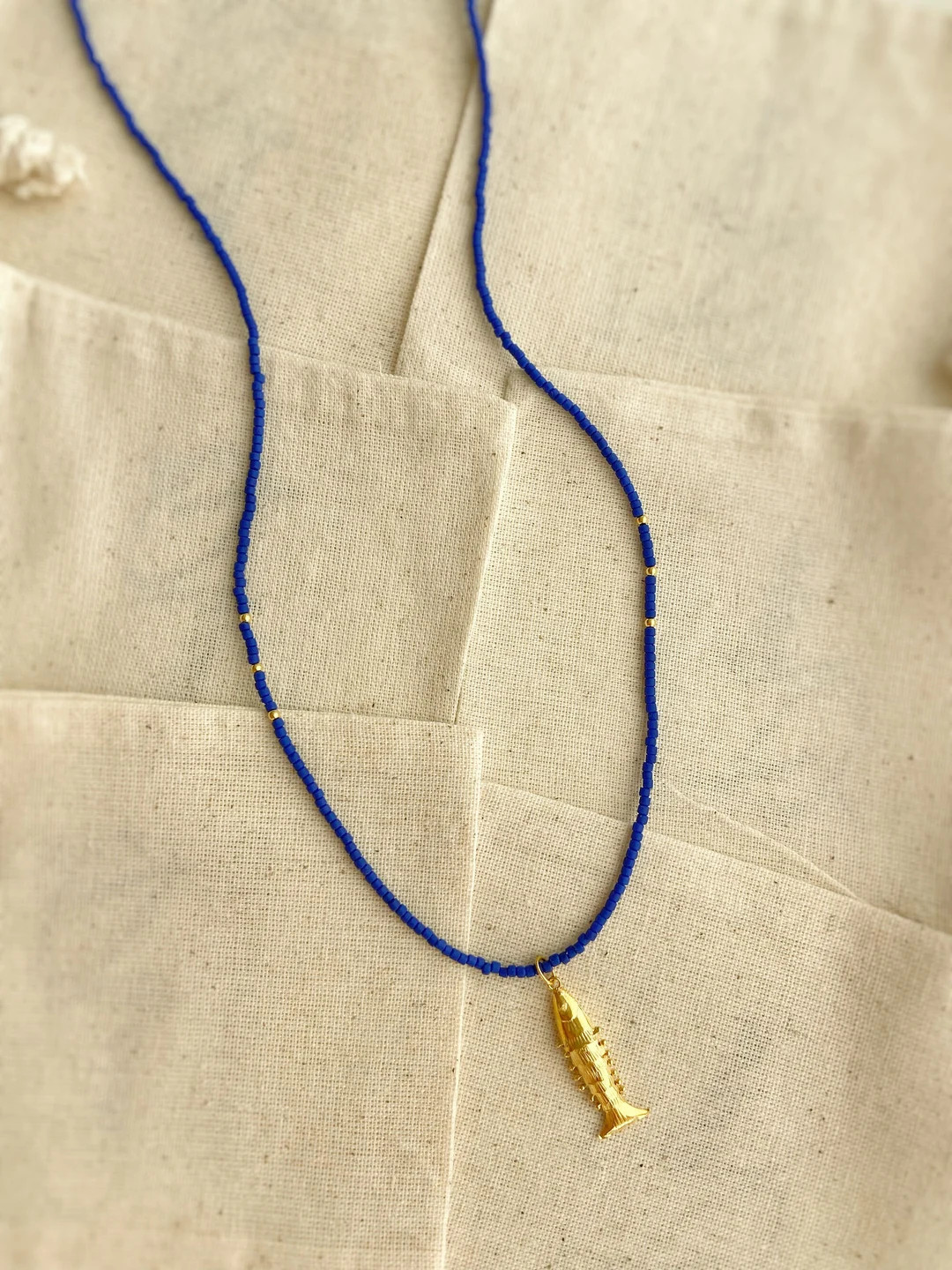 925 Sterling Silver Fish Necklace, Long Boho Necklace, Dark Blue Fish Necklace, Long Fish Necklac... | Etsy (US)