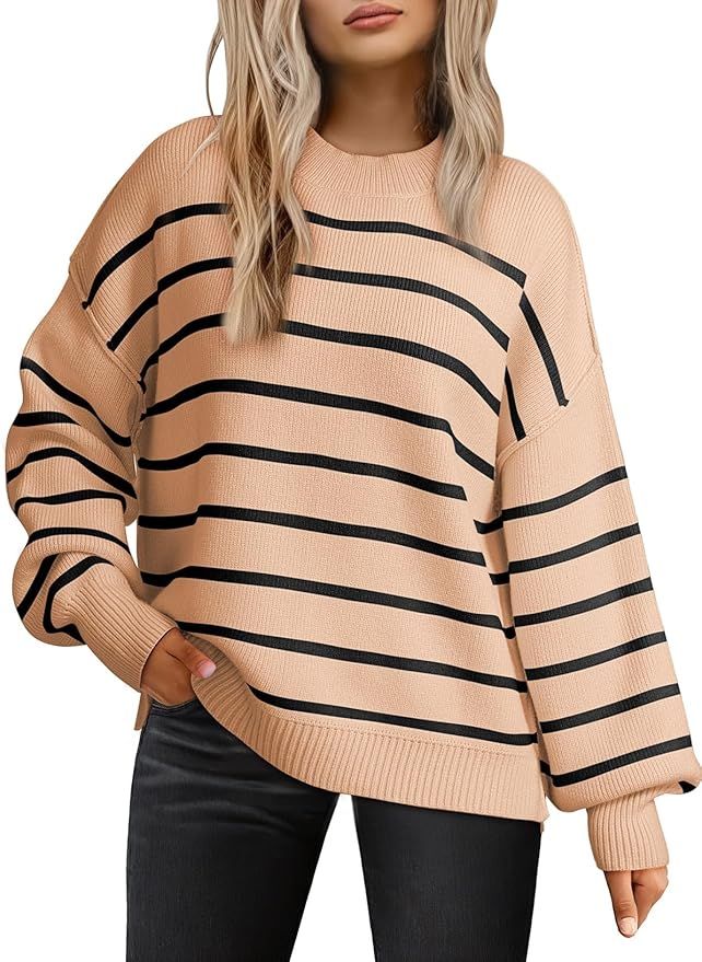 Dokotoo Womens Sweater 2024 Fall Winter Striped Sweaters Casual Seam on Outside Design Trendy Swe... | Amazon (US)