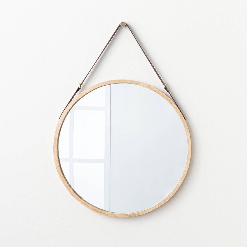 26"" Wood Mirror with Pleather Strap Hanger Natural - Threshold designed with Studio McGee | Target