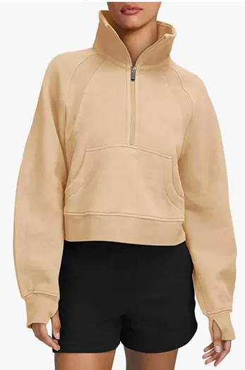 Womens Sweatshirts Fleece Lined 1/2 Zipper Collar Pullover