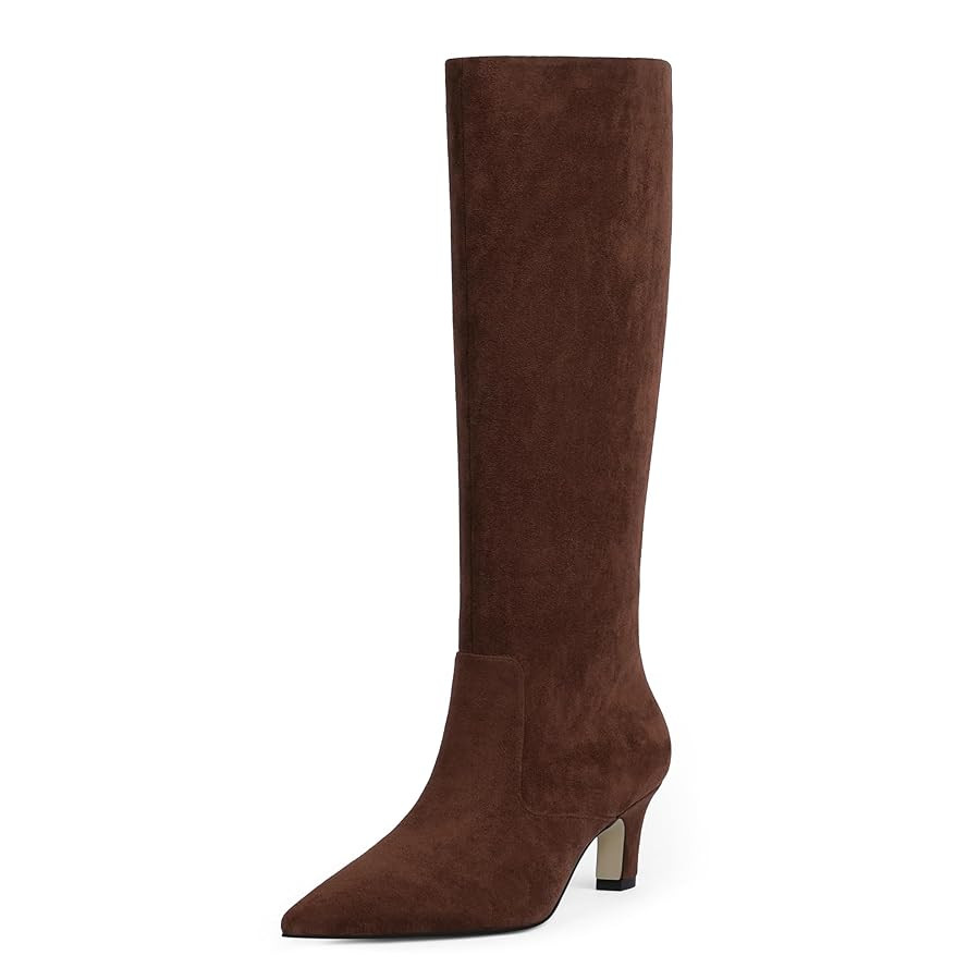 Knee High Boots for Women Pointed Toe Kitten Low Heel Tall Boots Faux Leather Fall Long Boots Sid... | Amazon (US)