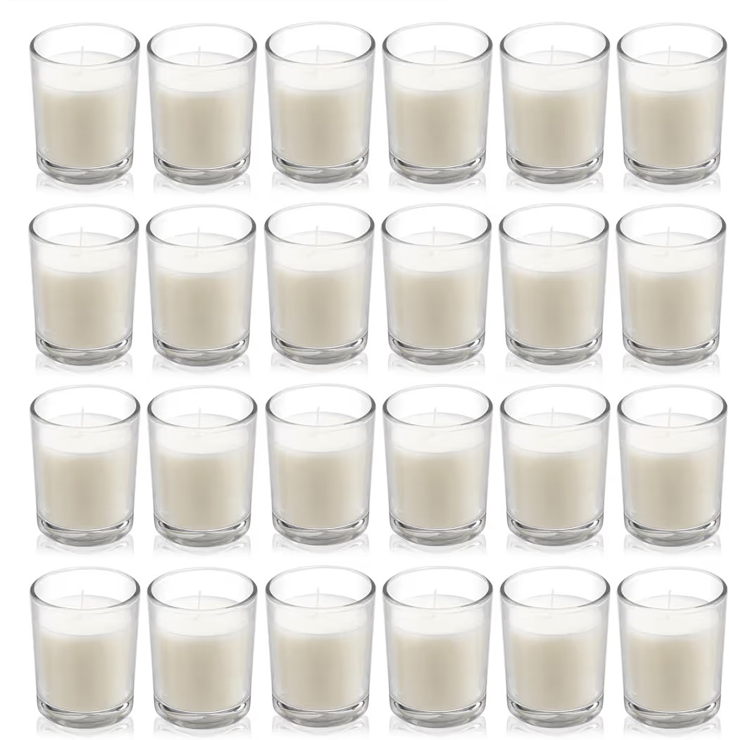 Housecret 24 Pack Warm White Unscented Clear Glass Filled Votive Candles. Hand Poured Wax Candle ... | Amazon (US)