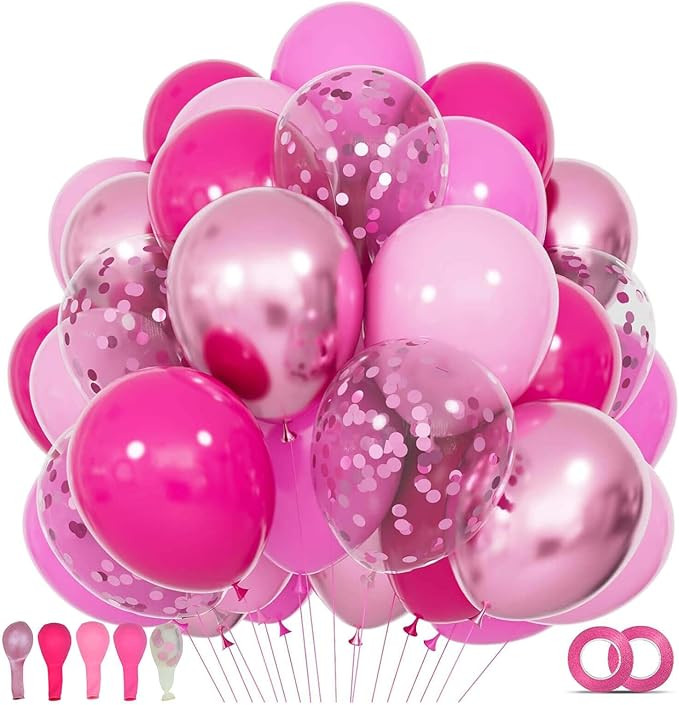 68Pcs Pink Balloons Kit 12 Inch Metallic Pink Balloon, Pink Confetti Balloon and Baby Pink Party ... | Amazon (US)
