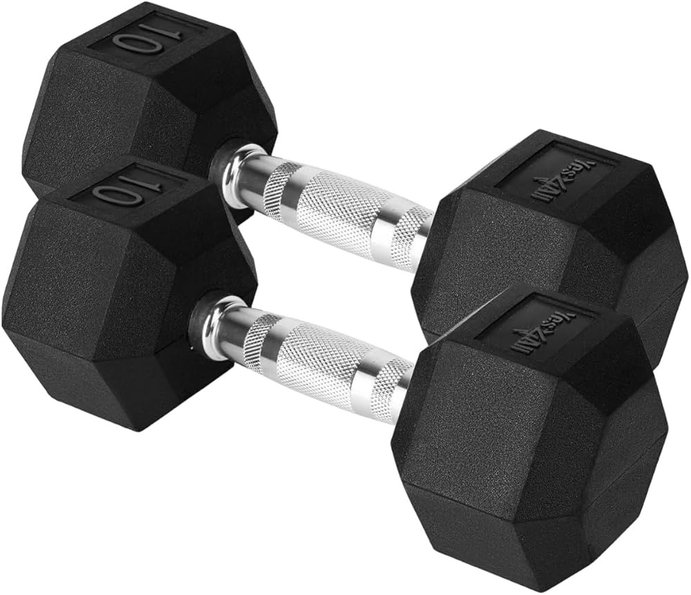Yes4All Chrome Grip Encased Hex Dumbbells – Hand Weights With Anti-Slip 10-30 LBS Pair | Amazon (US)