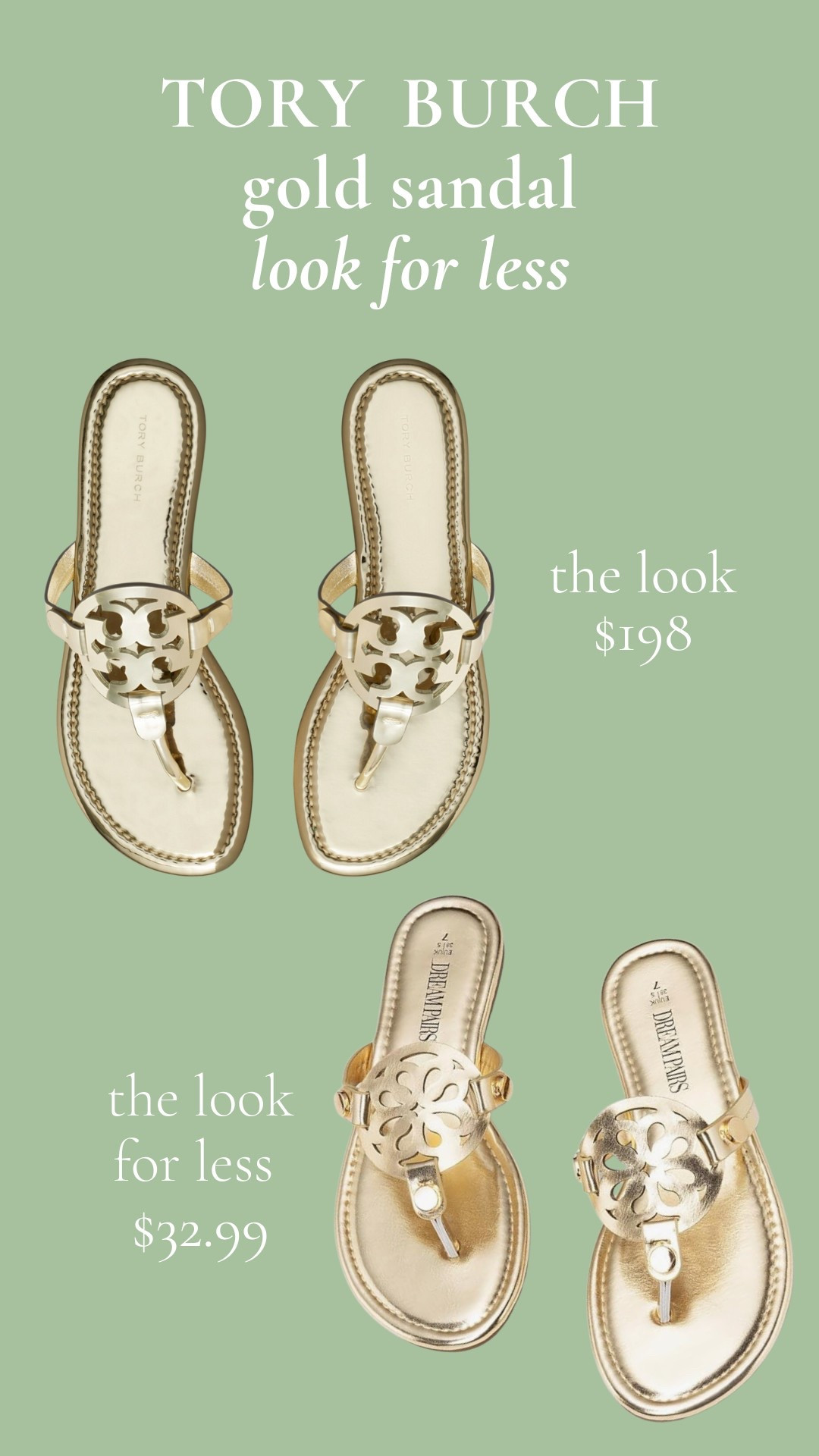 Spring Style Look for Less: Tory Burch gold sandals

#LTKFindsUnder50 #LTKStyleTip #LTKSeasonal