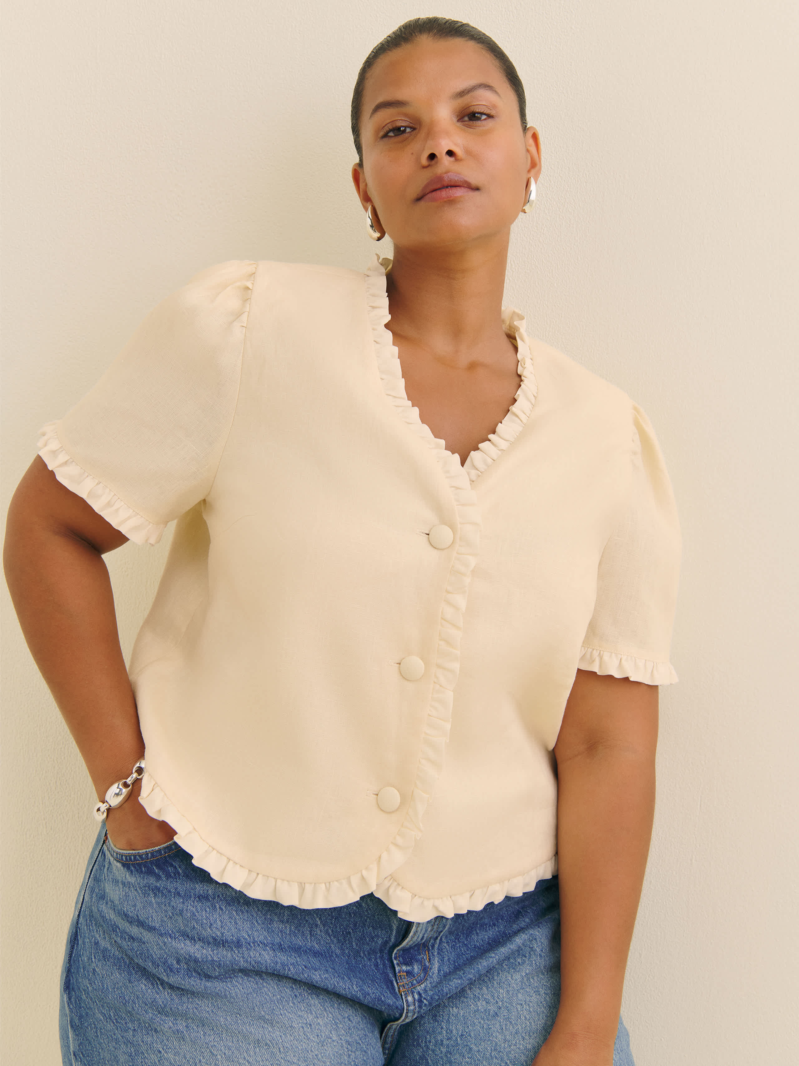 Reformation Bess Linen Top Es Ivory 1X | Reformation (Global)