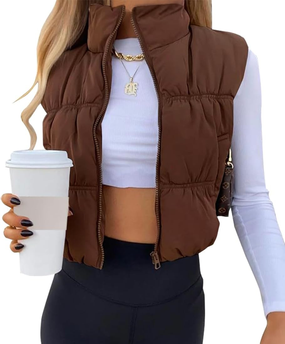 SySea Women's Crop Puffer Vest Winter Zip Up Lightweight Sleeveless Warm Outerwear Padded Coat | Amazon (US)