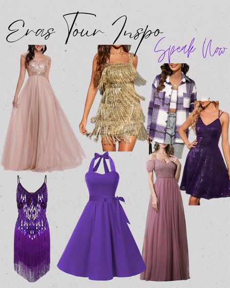 Outfit inspiration for Taylor Swift’s Eras tour! These looks are in line with her Speak Now era, so pretty course purple, romantic princess dresses, some relaxed flannel, and sparkly fringe. 

#LTKFestival #LTKunder100 #LTKSeasonal