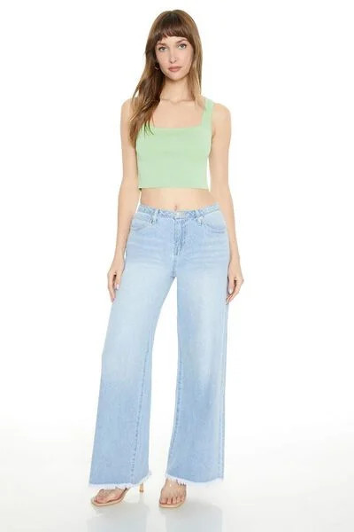Frayed Low-Rise Wide-Leg Jeans | Forever 21