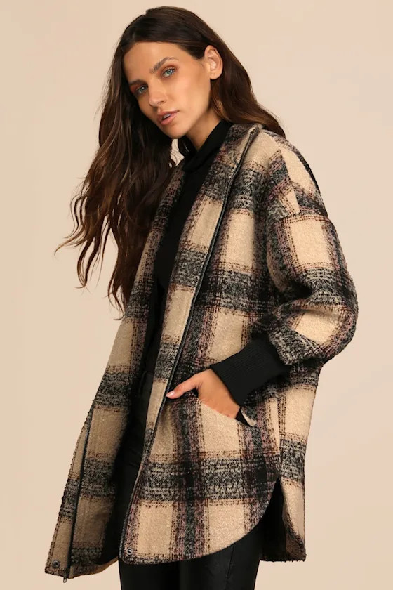 Layer on the Cozy Beige Multi Plaid Oversized Shacket | Lulus
