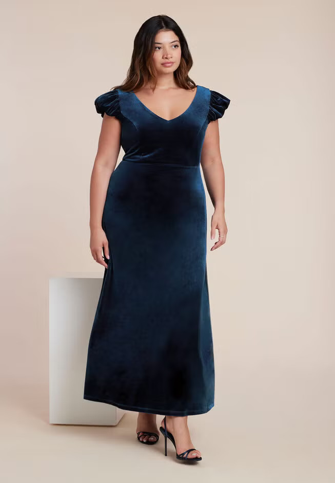 Velvet Short Puff Sleeve Maxi Dress | Eloquii
