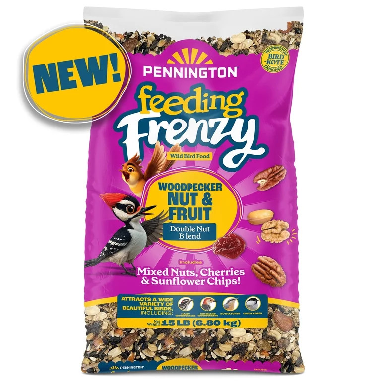 Pennington Feeding Frenzy Woodpecker Nut & Fruit Double Nut Blend Wild Bird Food, 15 Pounds | Walmart (US)