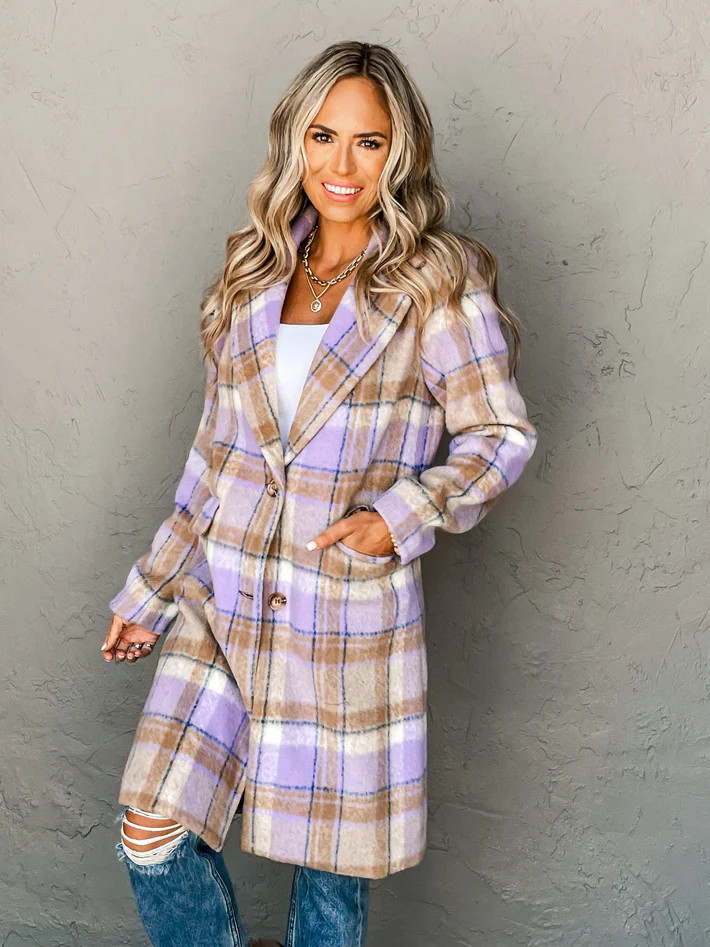 City Streets Knee Length Plaid Coat | Ruthie Grace