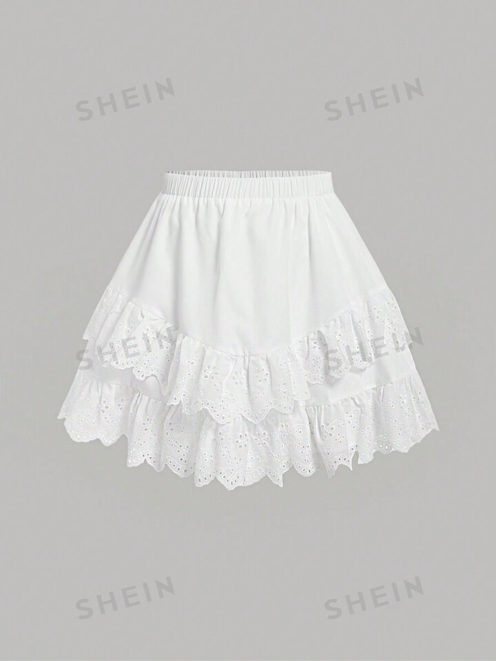 SHEIN MOD Women's Elastic Waist Double Layer Ruffle Hem Skirt | SHEIN