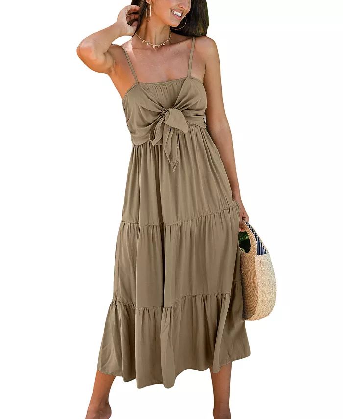 CUPSHE Women's Neutral Sleeveless Bust Tie Midi Beach Dress - Macy's | Macy's