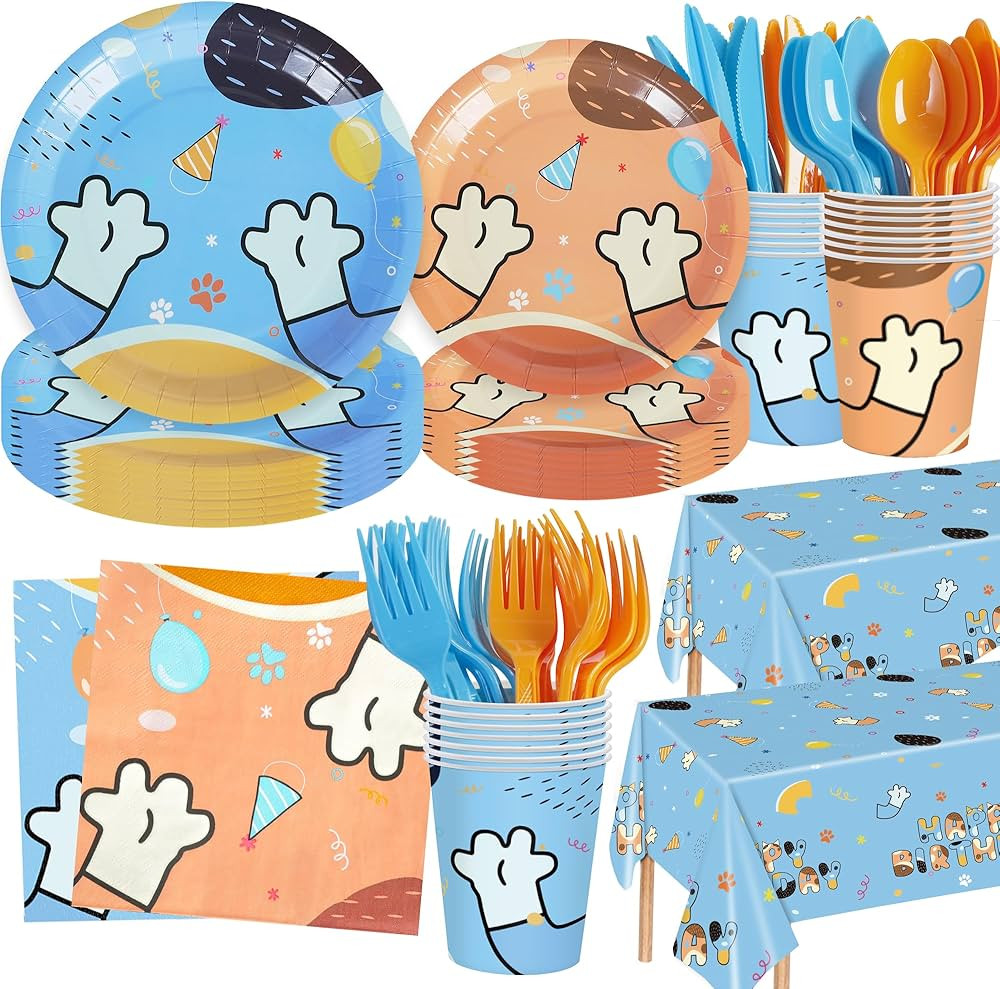 170 Pcs Blue Dog Plates and Napkins Kawaii Birthday Decorations Cartoon Party Supplies Paper Cups... | Amazon (US)