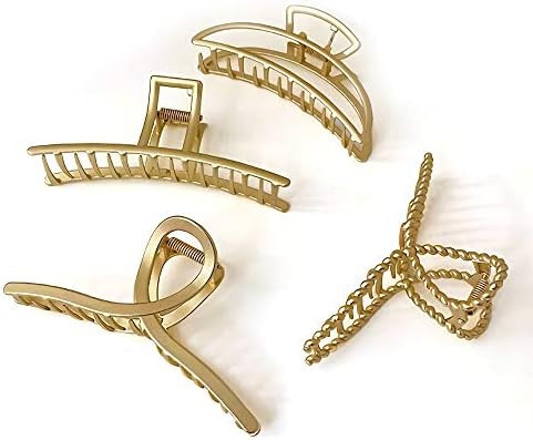 Mynaonao 4 Pieces Large Premium Gold Metal Strong Hair Claw Clips Easy Pulling Up Your Hair Suita... | Amazon (US)