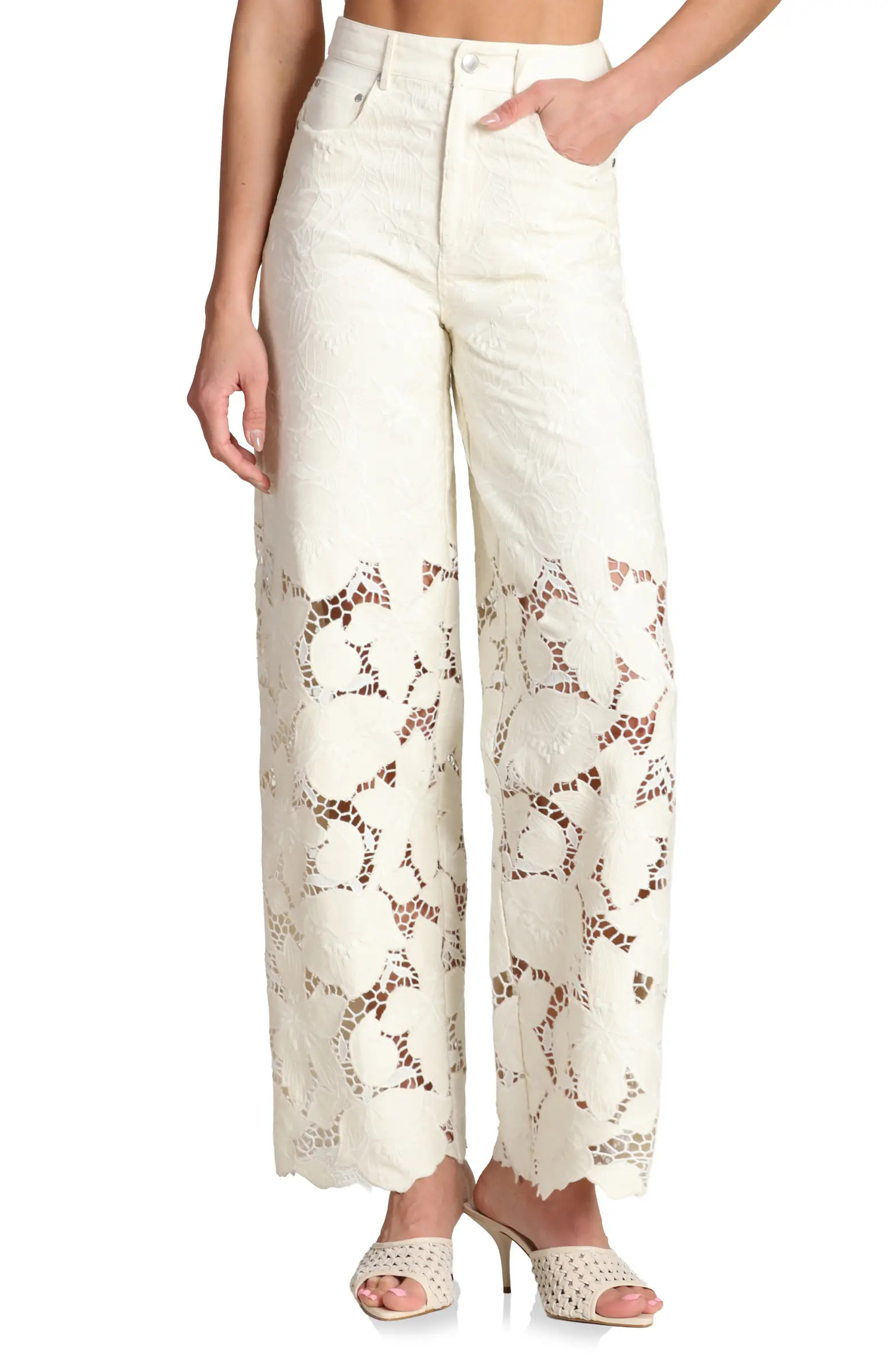 High Waist Embroidered Lace Cotton Pants | Nordstrom