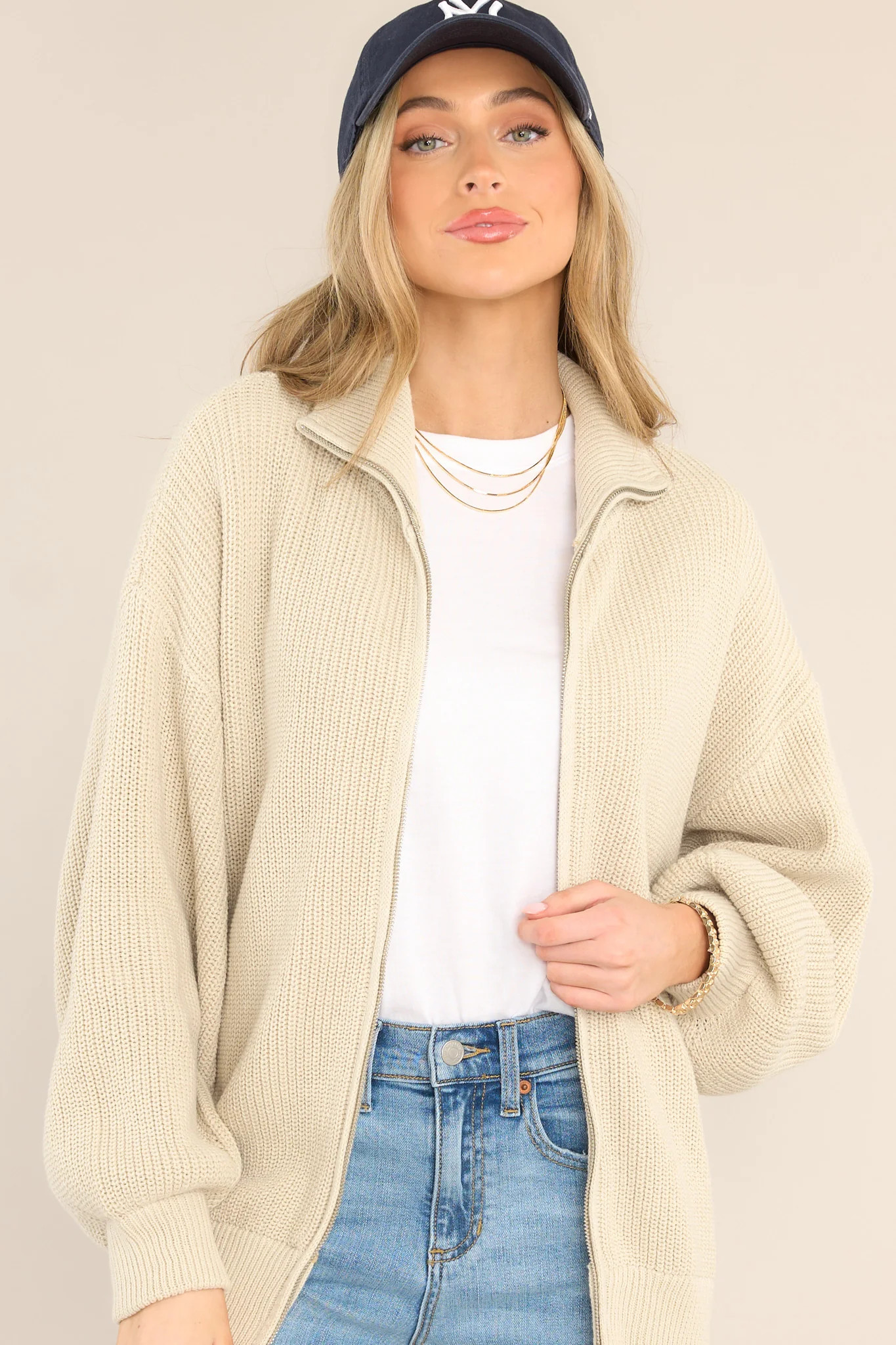 Your Serenity Beige Oversized Knit Jacket | Red Dress 
