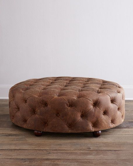 Maddie Round Leather Ottoman | Horchow