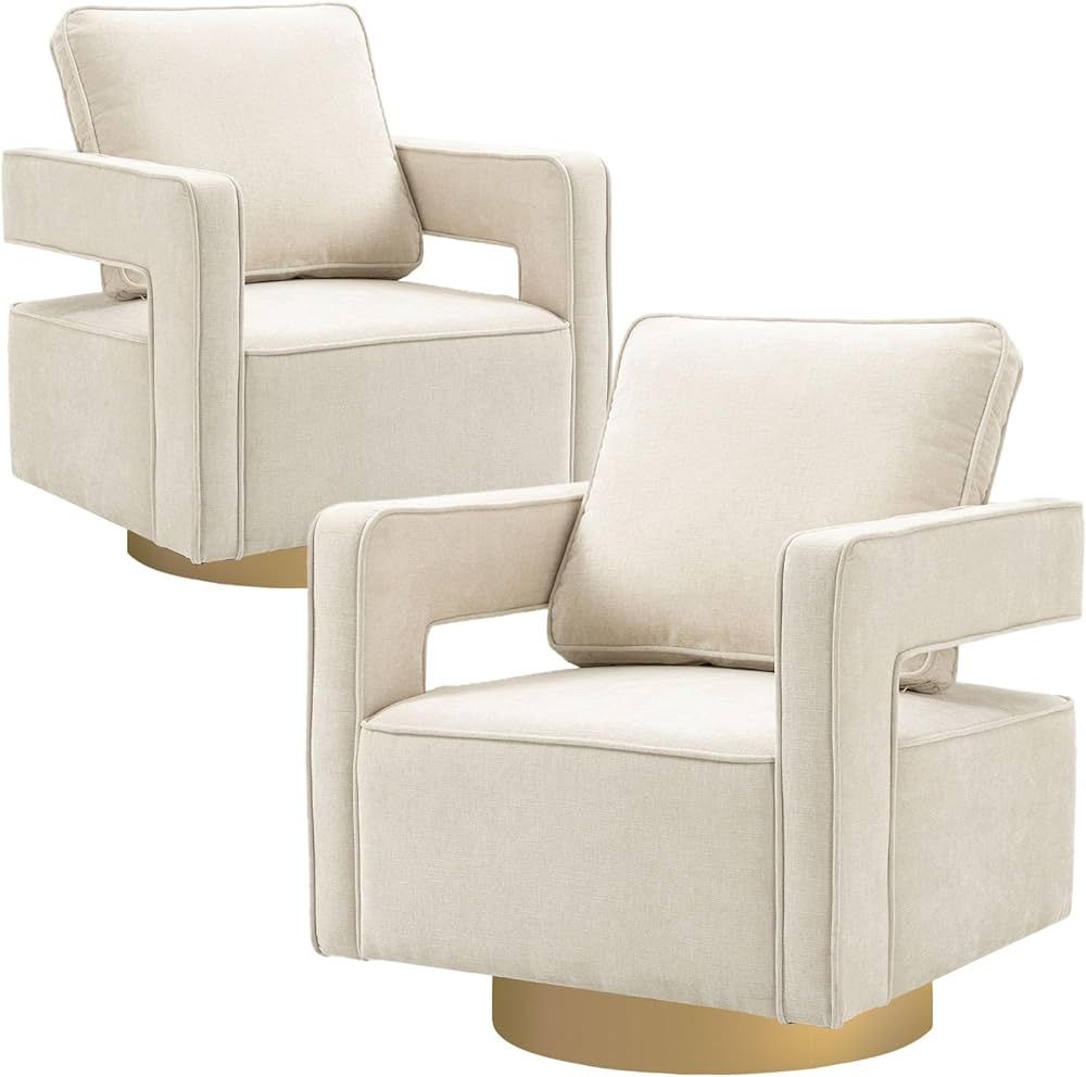 Swivel Barrel Chairs,Modern Square Chenille Arm Chair with Gold Stainless Steel Base,Upholstered ... | Amazon (US)
