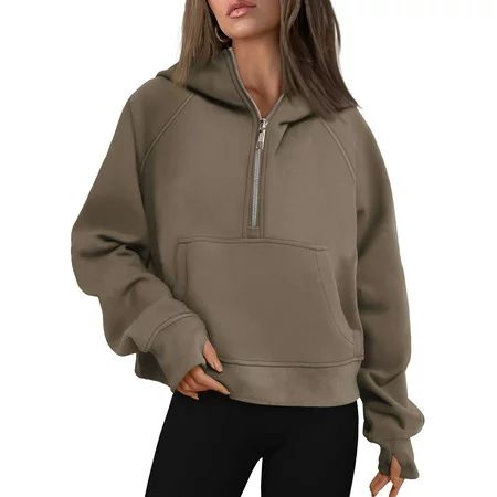 Rosvigor Sweatshirt for Women Half Zip Cropped Pullover Fleece Hoodies Fall Winter Tops Thumb Hol... | Walmart (US)