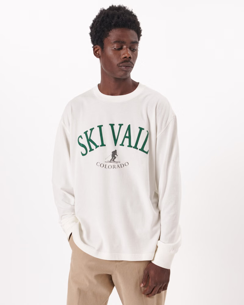 Men's Oversized Long-Sleeve Ski Graphic Tee | Men's Tops | Abercrombie.com | Abercrombie & Fitch (US)