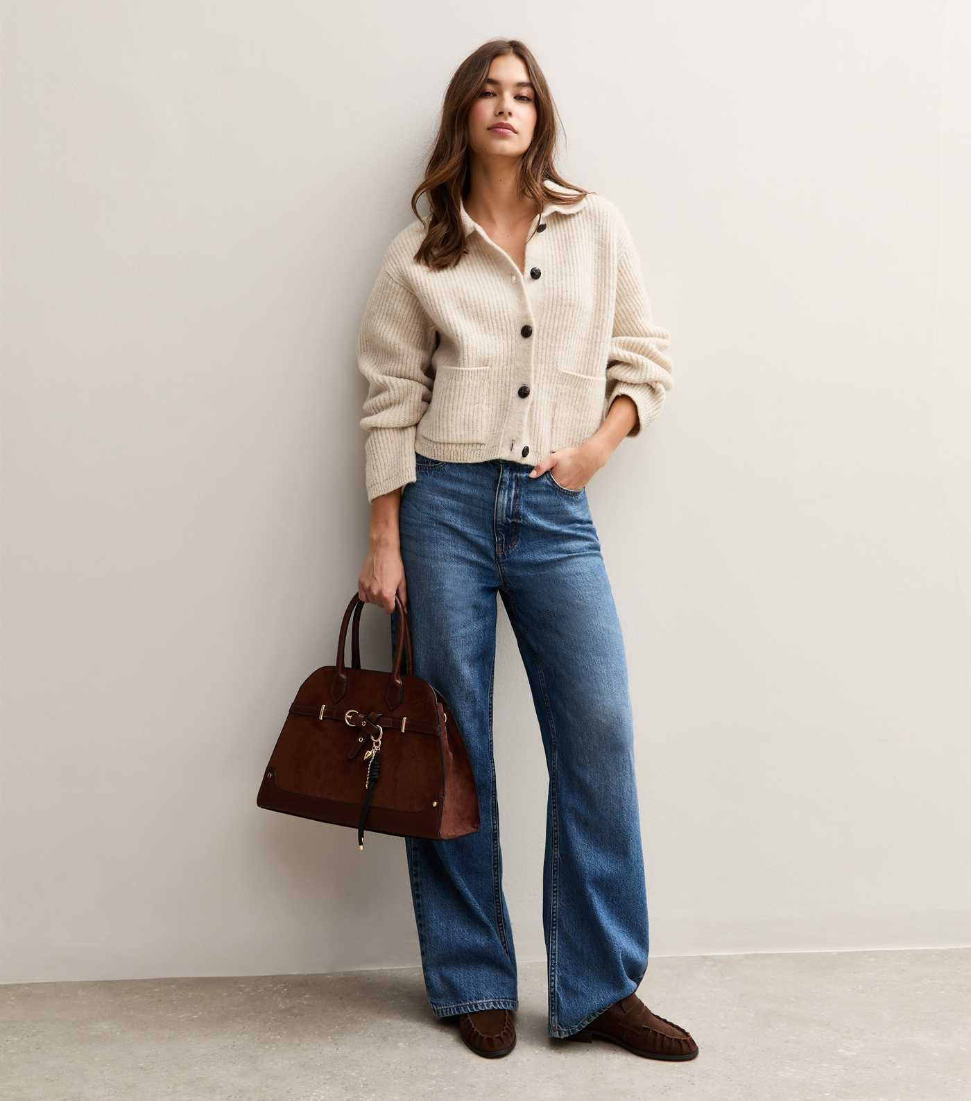 Cream Knit Collared Button Through Cardigan | New Look | New Look (UK)