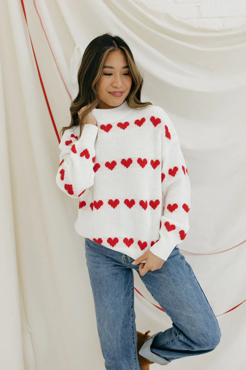 Cross My Heart Sweater-Ivory/Red | Love Olive Co