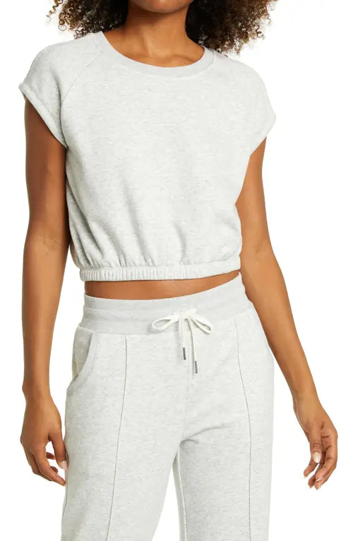 zella Get Set Short Sleeve Crop Sweatshirt in Grey Light Heather at Nordstrom, Size Large | Nordstrom