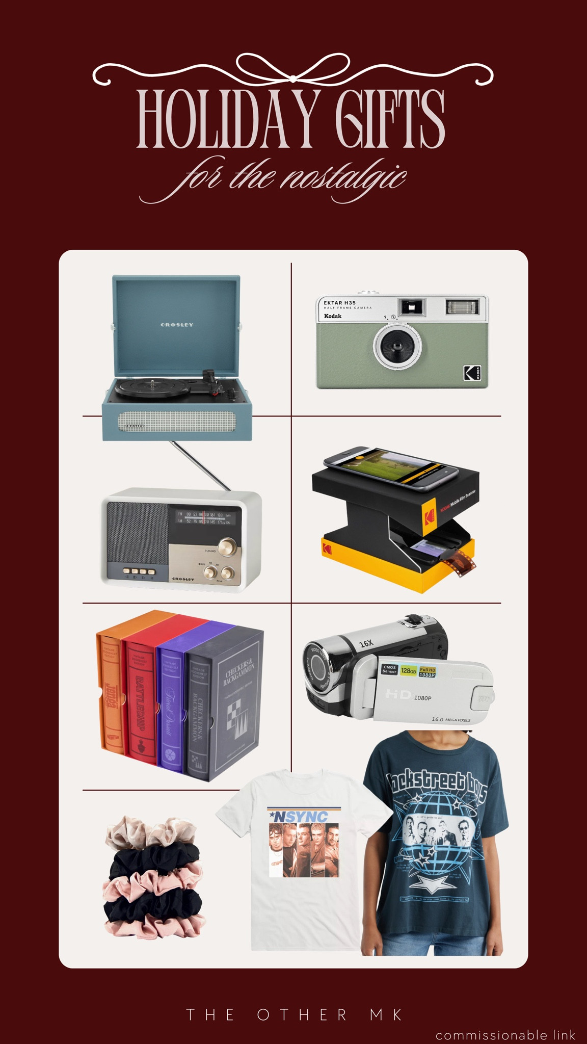 holiday gifts, Christmas gifts, trendy gifts, wishlist, holiday favorites, gifts for the nostalgic, camera, t-shirt, record player, radio bluetooth speaker, film scanner, bookshelf assortment, scrunchies 

#LTKGiftGuide #LTKSeasonal #LTKHoliday