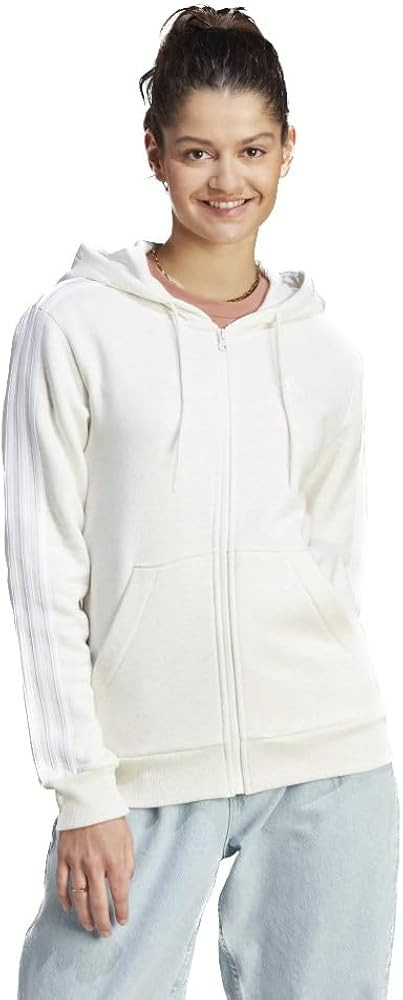 adidas Women's Essentials Full-Zip Hoodie, Off White Melange/White, Small | Amazon (US)