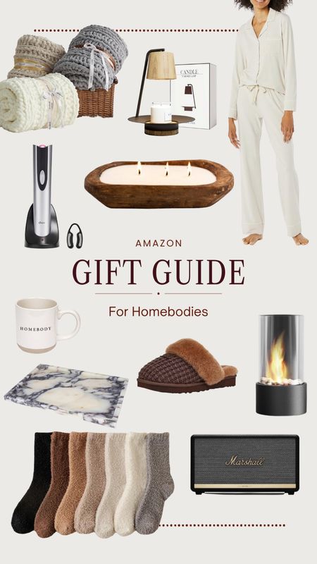 Amazon Gift Guide for Homebodies, gift ideas, cozy Christmas gifts, slippers, tabletop fire, candles, blanket 

#LTKGiftGuide #LTKhome #LTKfindsunder50