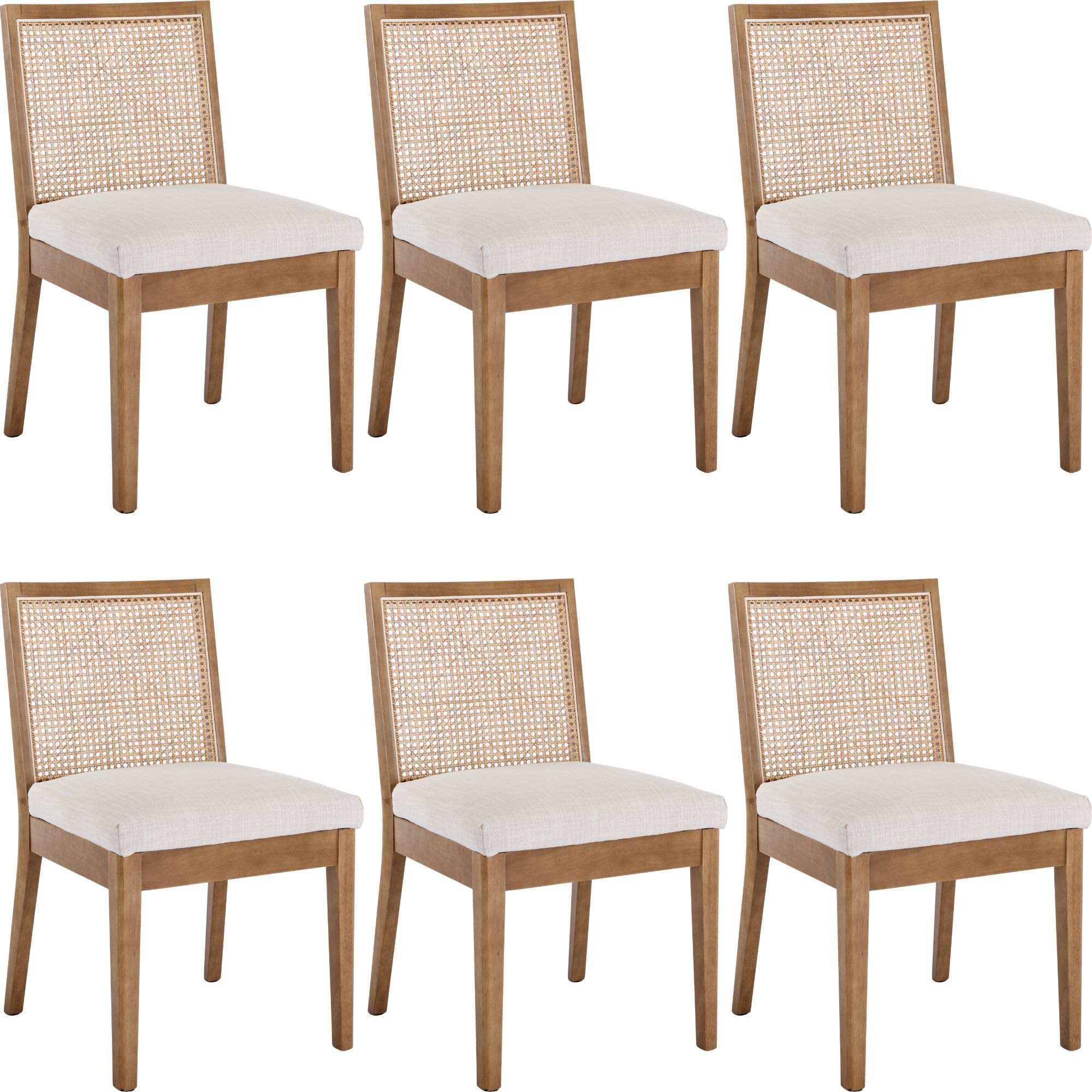 Farmhouse Rattan Dining Chairs Set of 6 Natural Wood Dining Room Chairs Rectangle Cane Country Ki... | Amazon (US)