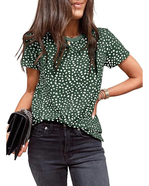 EVALESS Womens Casual Polka Dot Tops Crewneck Short Sleeve T Shirts Fashion 2024 Spring Summer Lo... | Amazon (US)