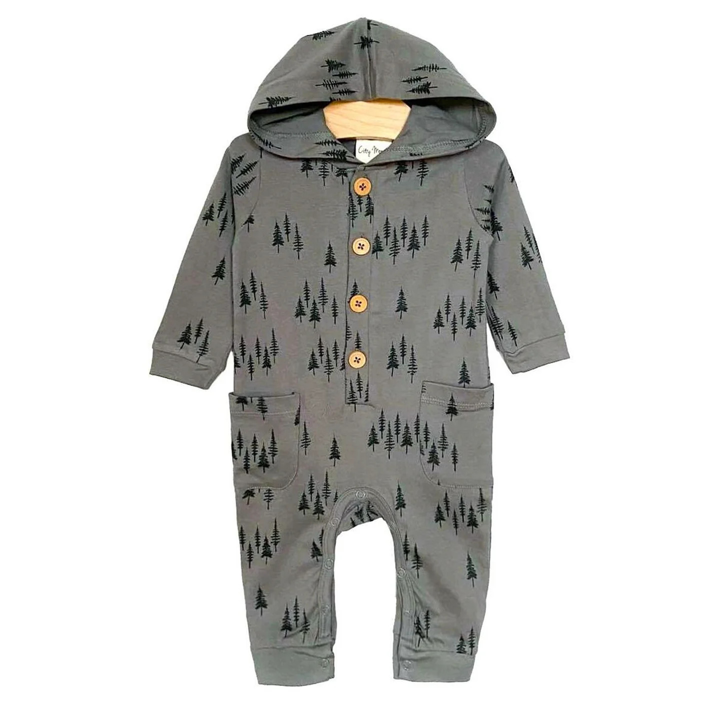 Jersey Hooded Romper, Trees | SpearmintLOVE