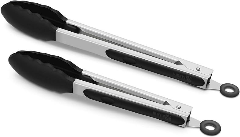2 Pack Black Kitchen Tongs, Premium Silicone BPA Free Non-Stick Stainless Steel BBQ Cooking Grill... | Amazon (US)