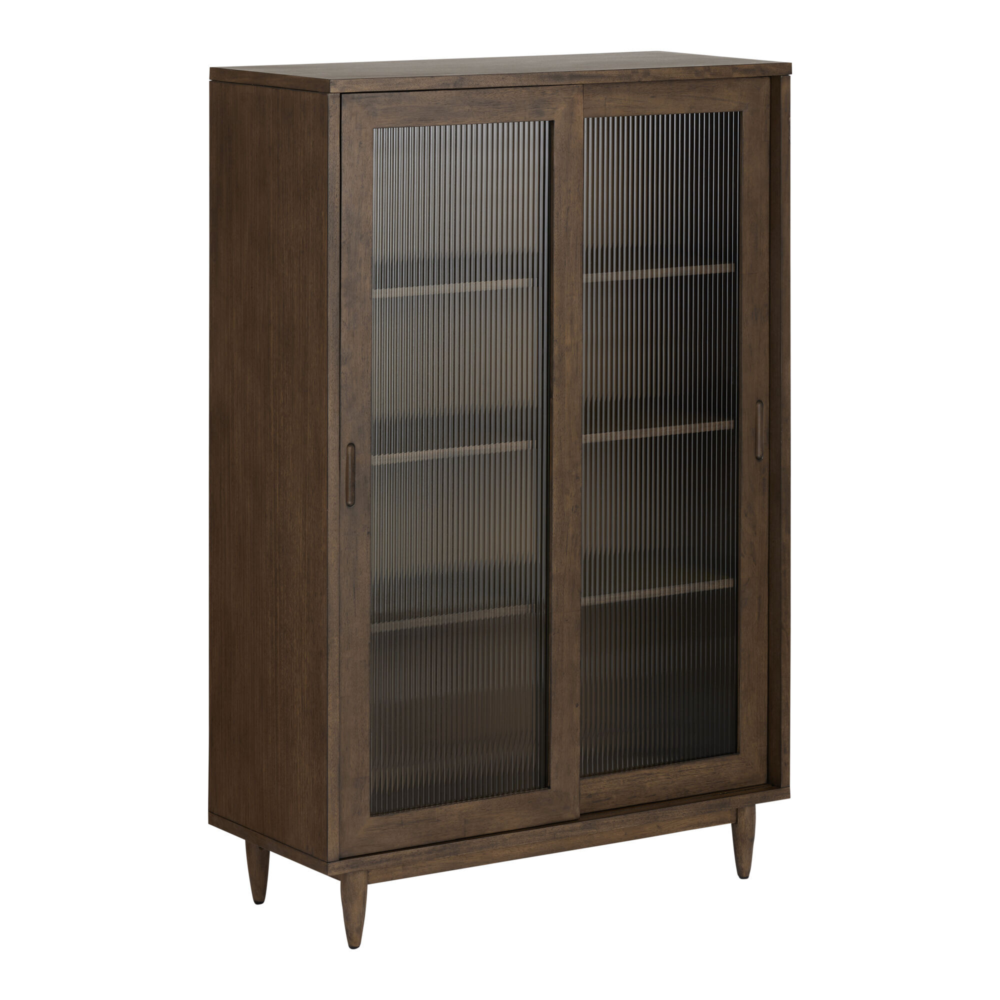 Kellen Tall Fluted Glass and Vintage Walnut Display Cabinet | World Market